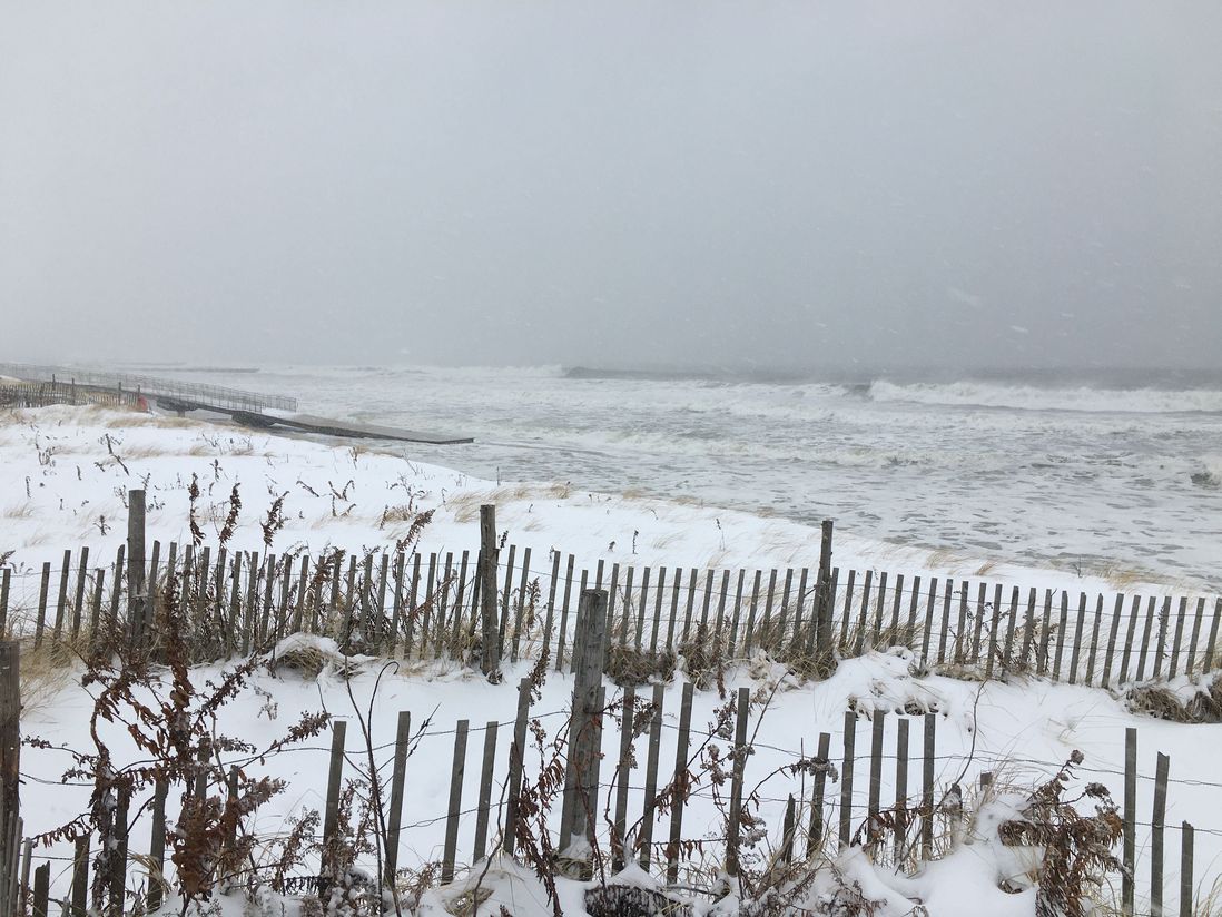 High tide at Rockaway Beach on Monday morning during the blizzard.